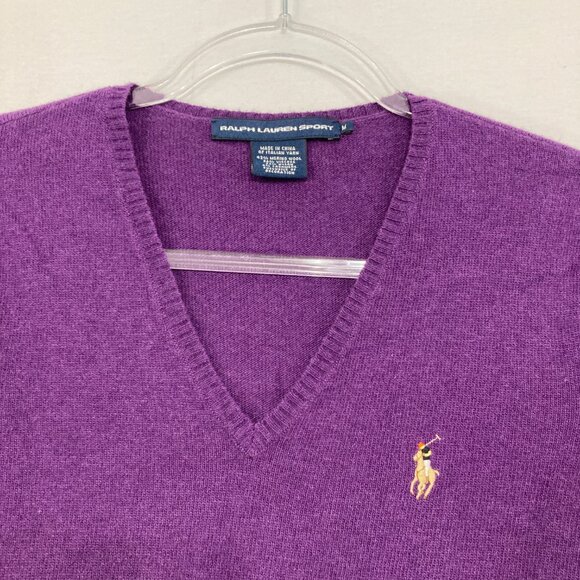 Vintage Ralph Lauren Medium Purple Wool Cashmere Blend V Neck Preppy Sweater - Picture 3 of 11